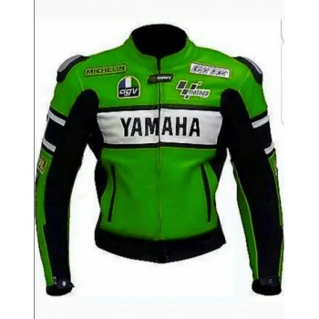 YAMAHA MEN MOTORCYCLE GREEN LEATHER RACING JACKET