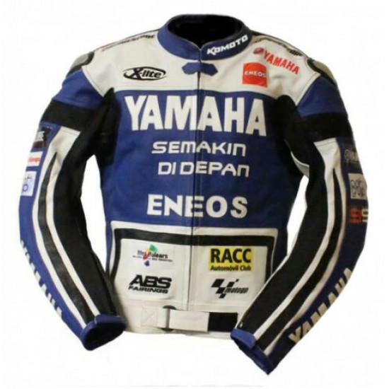 YAMAHA MOTORCYCLE BLUE LEATHER RACING JACKET