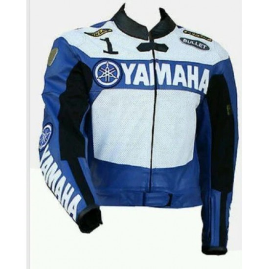 YAMAHA BLUE MOTORCYCLE LEATHER RACING JACKET SIZE US MEDIUM