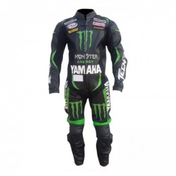 Custom Yamaha Monster Energy Motorbike Leather Racing Suit Black Green