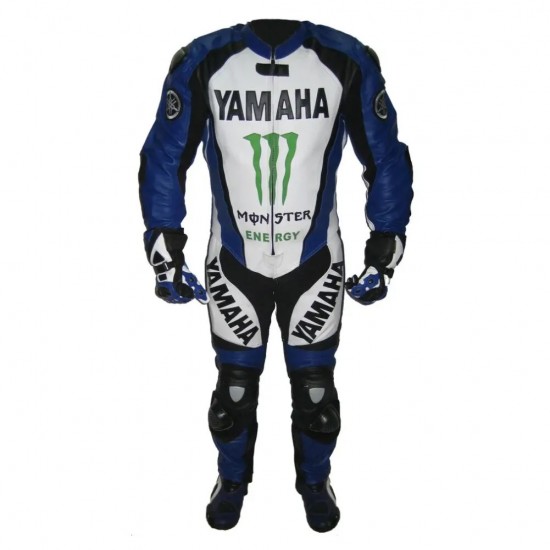 Custom Yamaha Monster Energy Motorcycle Leather Racing Suit Blue White