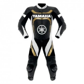 Custom Yamaha Motorcycle Leather Racing Suit Black Gold White