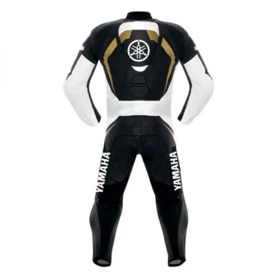 Custom Yamaha Motorcycle Leather Racing Suit Black Gold White