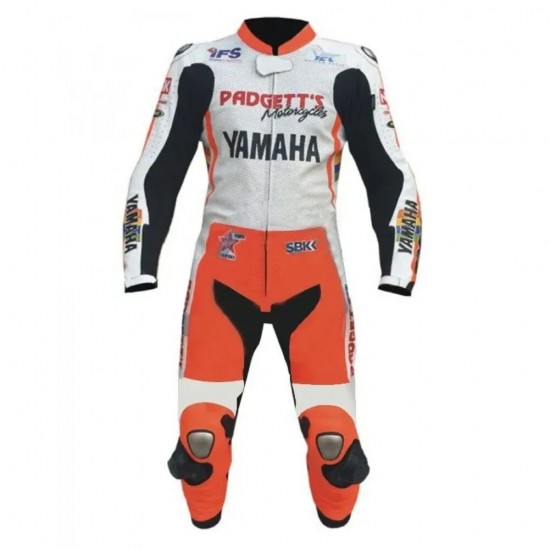 Custom Yamaha SBK Motorcycle Leather Racing Suit Orange White Black