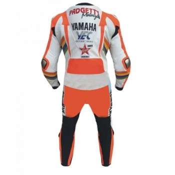 Custom Yamaha SBK Motorcycle Leather Racing Suit Orange White Black