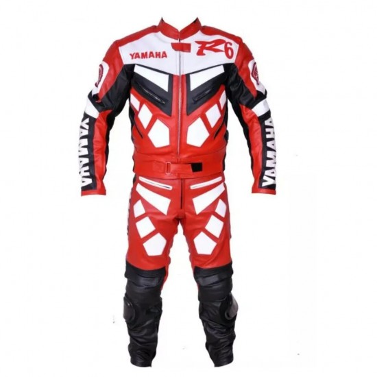 Yamaha R6 Custom Motorcycle Leather Racing Suit Red White Black