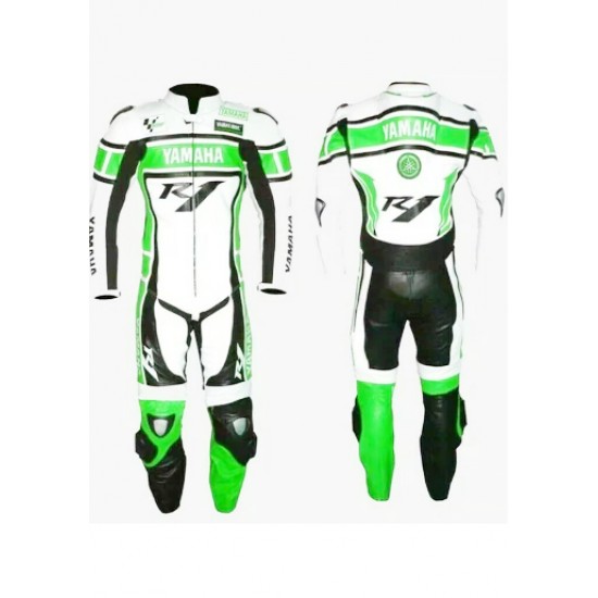 YAMAHA R1 GREEN LEATHER RACING SUIT CE APPROVED PROTECTION