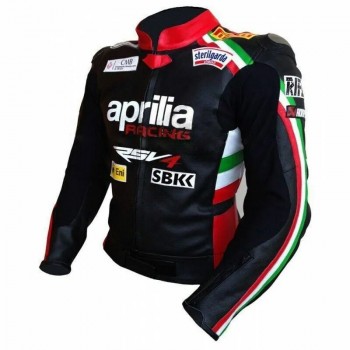 Aprilia Custom Motorbike Leather Racing Jacket Black Red White Green