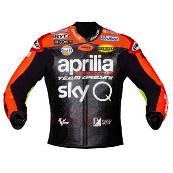 Aprilia Racing Team Gresini Custom Motorcycle Leather Jacket Black Orange