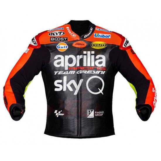 Aprilia Racing Team Gresini Custom Motorcycle Leather Jacket Black Orange