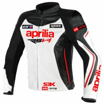 APRILIA WHITE MOTORCYCLE LEATHER RACING JACKET