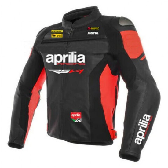 APRILIA RED AND BLACK MOTORCYCLE LEATHER RACING JACKET