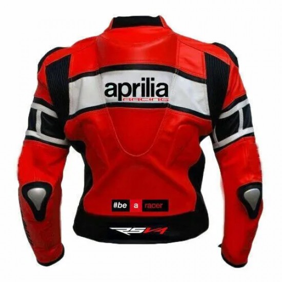 Aprilia Custom Motorcycle Leather Racing Jacket Red Black