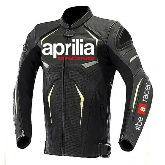 Aprilia Racing Custom Motorcycle Leather Jacket Black