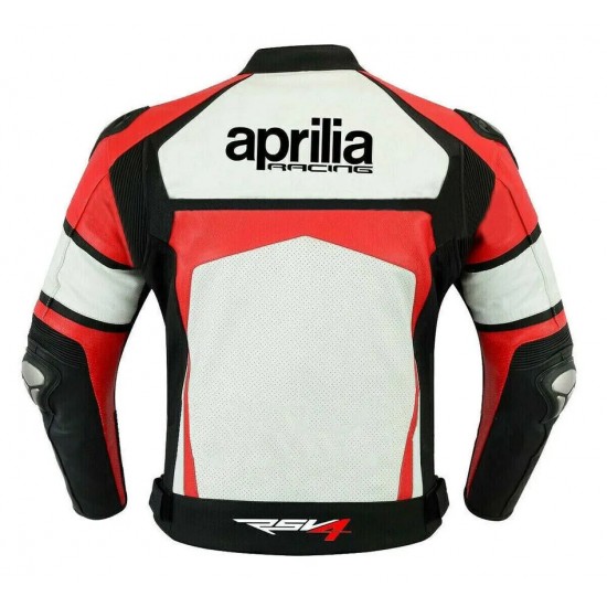 Aprilia Racing Motorcycle Leather Jacket White Black Red