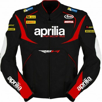 Aprilia Racing RS V4 Custom Motorcycle Leather Jacket Black Red