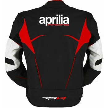 Aprilia Racing RS V4 Custom Motorcycle Leather Jacket Black Red