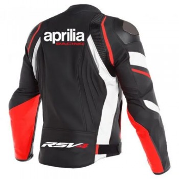 Aprilia Racing RS V4 SBK Custom Motorcycle Leather Jacket Black White Red