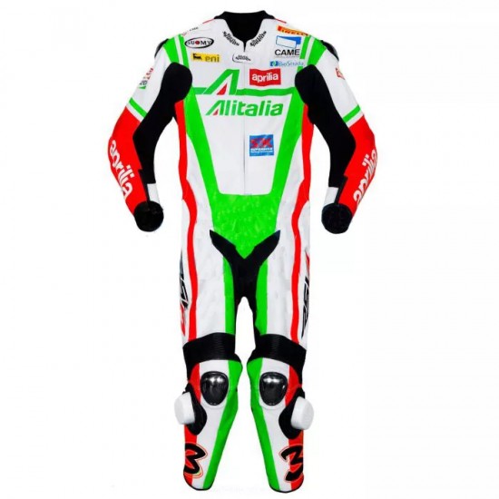 Aprilia Custom Motorbike Leather Racing Suit White Green Red