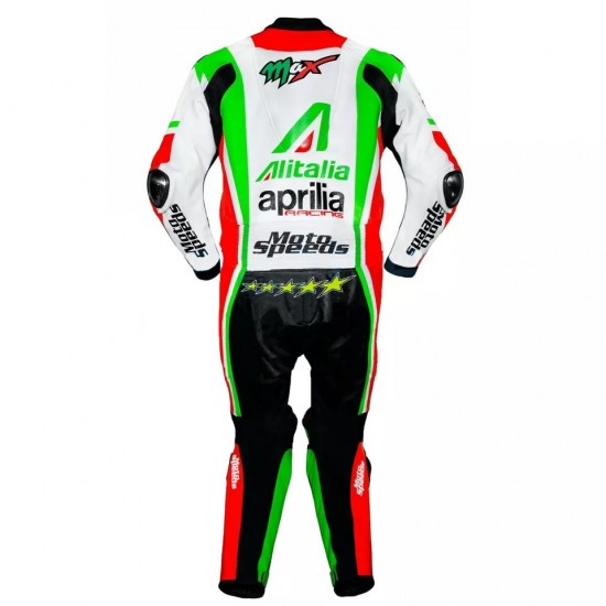 Aprilia Custom Motorbike Leather Racing Suit White Green Red