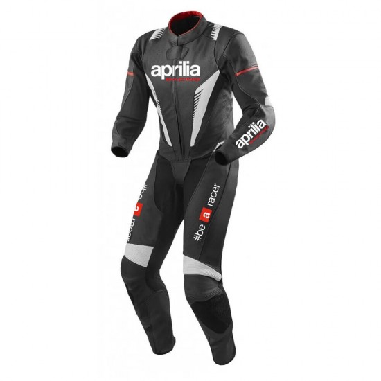 Aprilia Custom Motorcycle Leather Racing Suit Black Gray