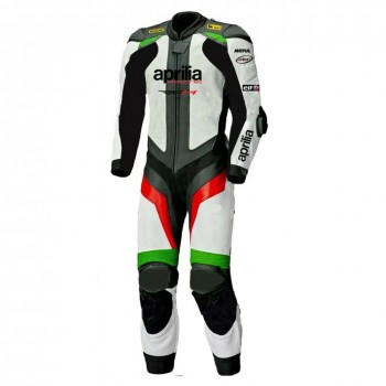 Custom Aprilia Racing Motorbike Leather Racing Suit Black White Red Green