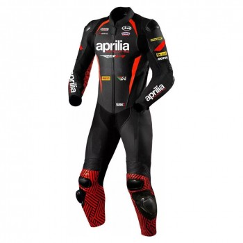 Custom Aprilia Racing SBK Motorcycle Leather Suit Black Red