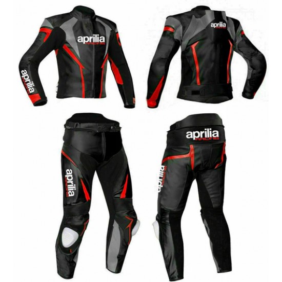 APRILIA BLACK AND RED MEN MOTORCYCLE LEATHER RACING SUIT