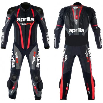 APRILIA RED AND BLACK MEN MOTORCYCLE LEATHER RACING SUIT