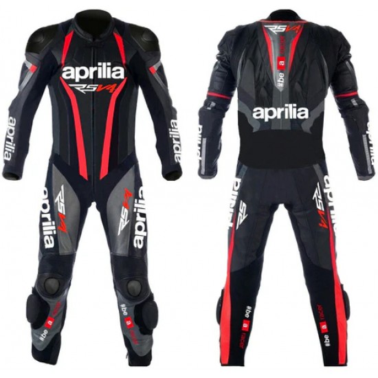 APRILIA RED AND BLACK MEN MOTORCYCLE LEATHER RACING SUIT