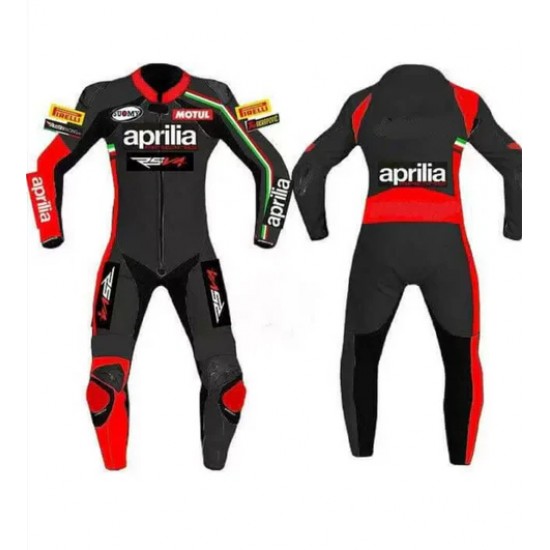 APRILIA MEN MOTORCYCLE RED LEATHER RACING SUIT