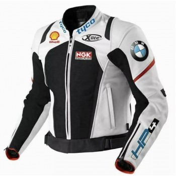 BMW HP4 Custom Motorcycle Leather Racing Jacket White Black