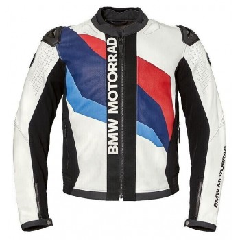 BMW Motorrad Custom Motorcycle Leather Racing Jacket Black White Red Blue