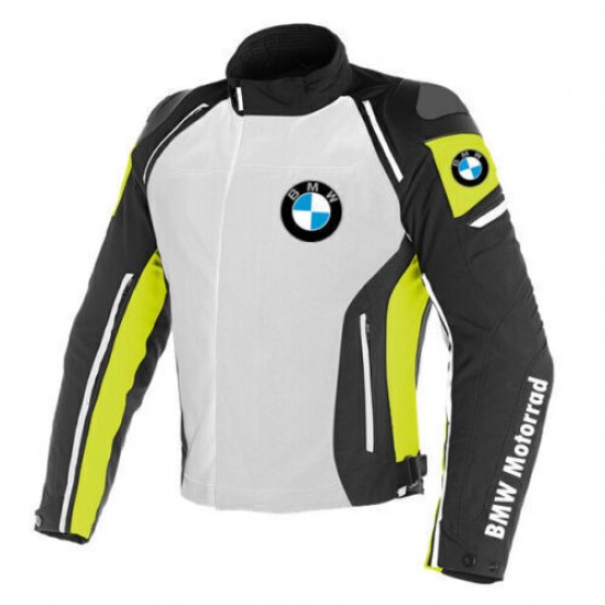 BMW Motorrad RR Custom Motorcycle Leather Racing Jacket White Black Yellow