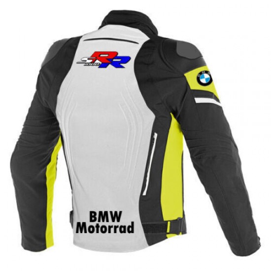 BMW Motorrad RR Custom Motorcycle Leather Racing Jacket White Black Yellow