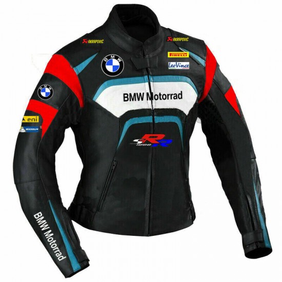 BMW Motorrad S1000 RR Custom Motorcycle Leather Racing Jacket Black Red