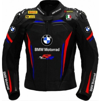 Custom BMW S1000 RR Motorbike Leather Racing Jacket Black Red Blue