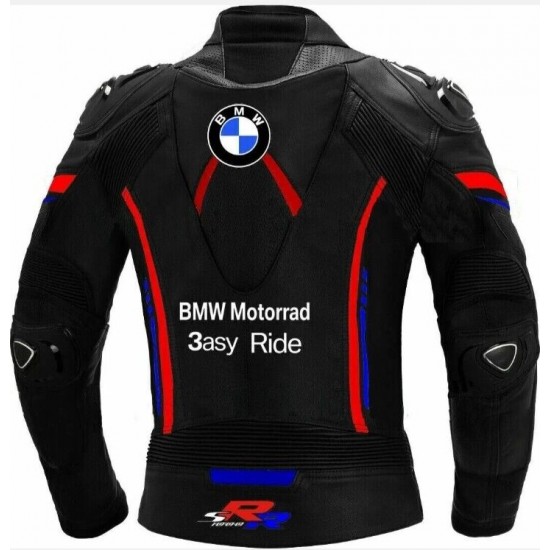 Custom BMW S1000 RR Motorbike Leather Racing Jacket Black Red Blue