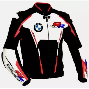 Custom BMW S1000 RR Motorbike Leather Racing Jacket Black Red White