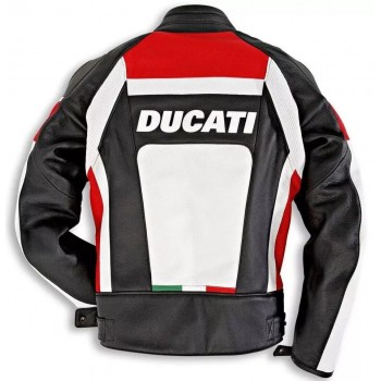 Custom Ducati Motorbike Leather Racing Jacket White Black Red