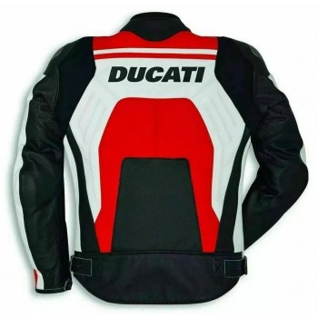 Ducati Corse Motorcycle Simple Leather Racing Jacket Red White Black