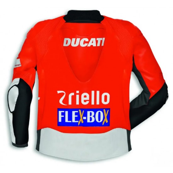 Ducati Custom Motorcycle Leather Racing Jacket Orange White Black