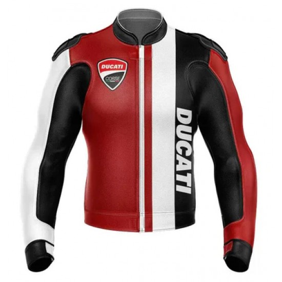 DUCATI CORSE MOTORCYCLE BLACK AND WHITE LEATHER RACING JACKET