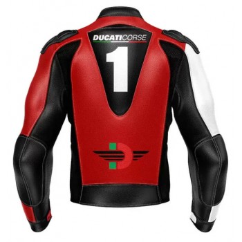 DUCATI CORSE MOTORCYCLE BLACK AND WHITE LEATHER RACING JACKET