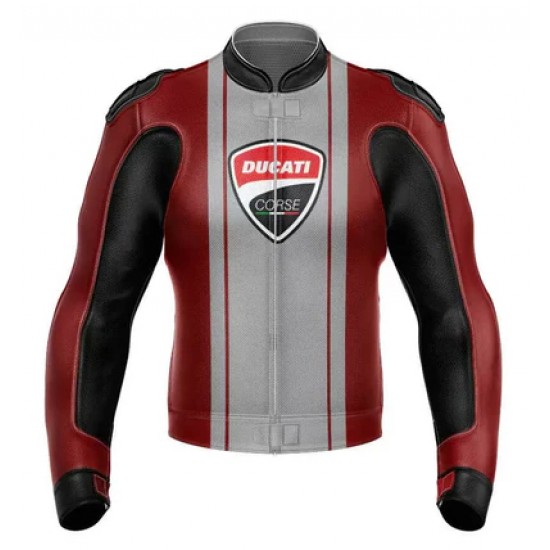 DUCATI CORSE MOTORCYCLE RED LEATHER RACING JACKET