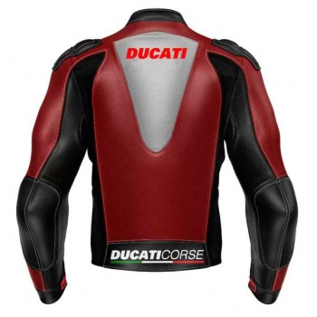 DUCATI CORSE MOTORCYCLE RED LEATHER RACING JACKET