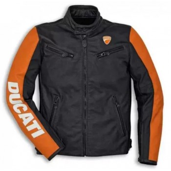 DUCATI ORANGE MOTORCYCLE LEATHER RACING JACKET