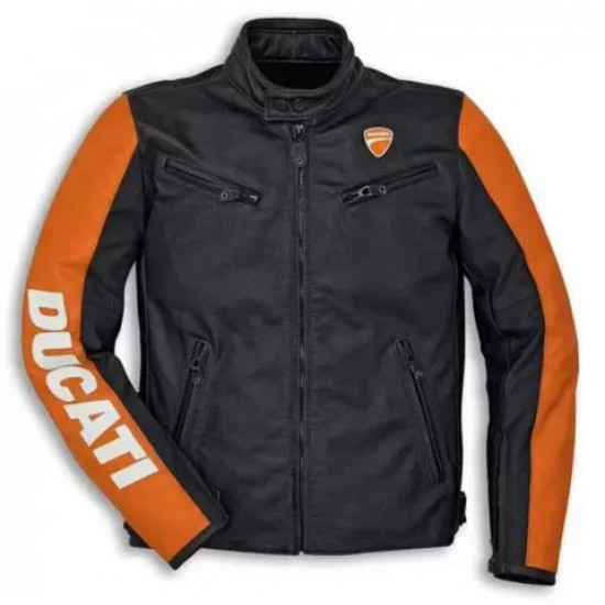 DUCATI ORANGE MOTORCYCLE LEATHER RACING JACKET