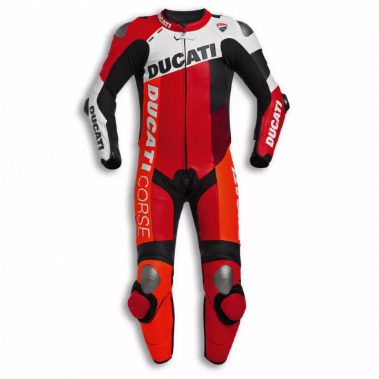 Custom Ducati Corse Motorbike Leather Racing Suit Orange Red Black White