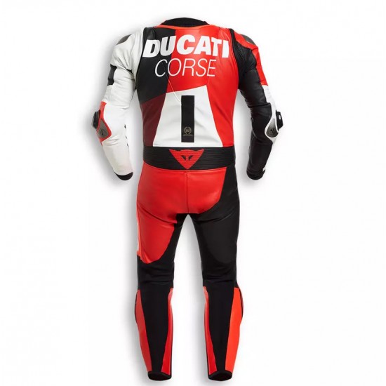 Custom Ducati Corse Motorbike Leather Racing Suit Orange Red Black White